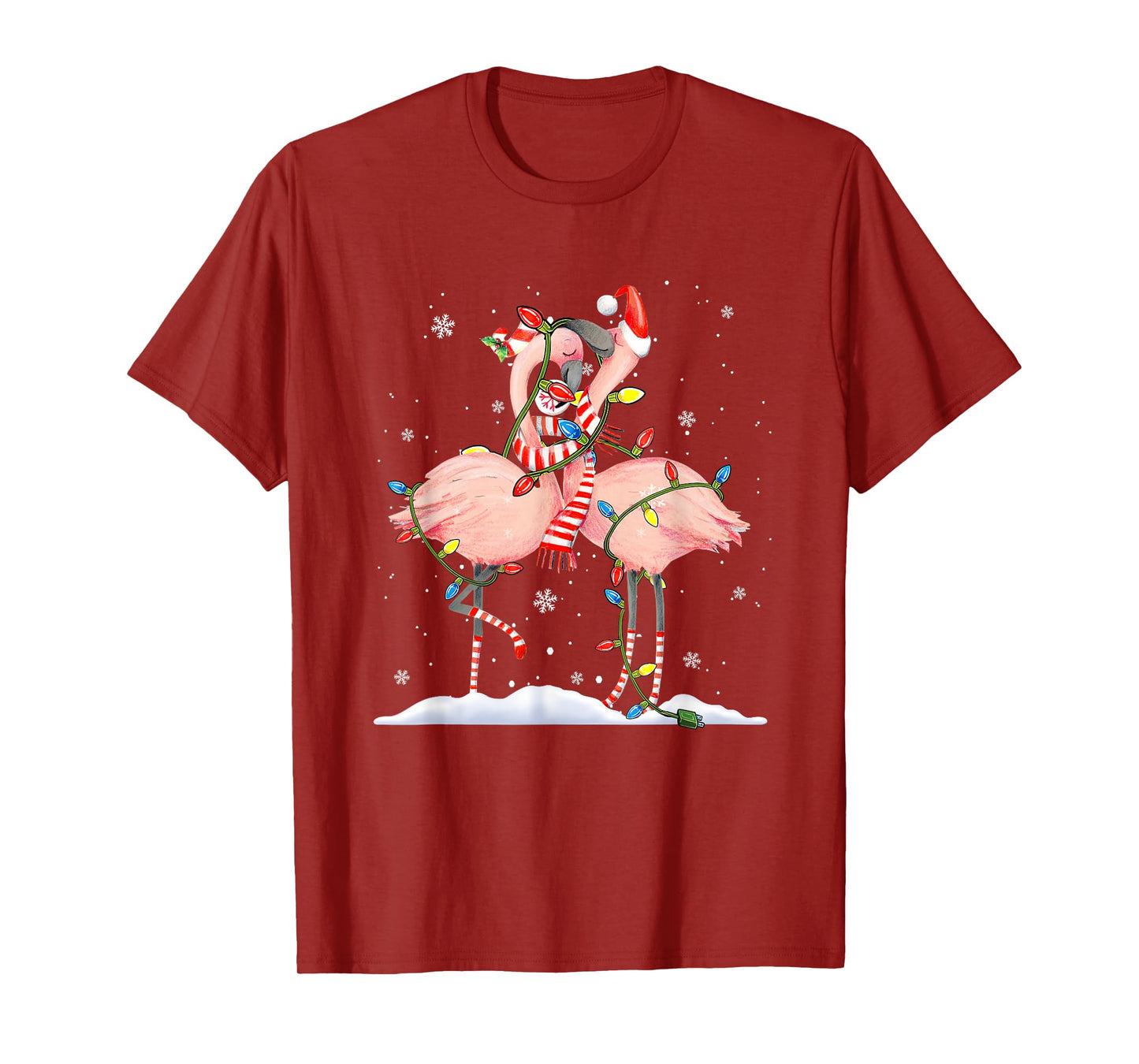 Funny Christmas Hat Santa Flamingo Light Xmas Pajamas PJ T-Shirt
