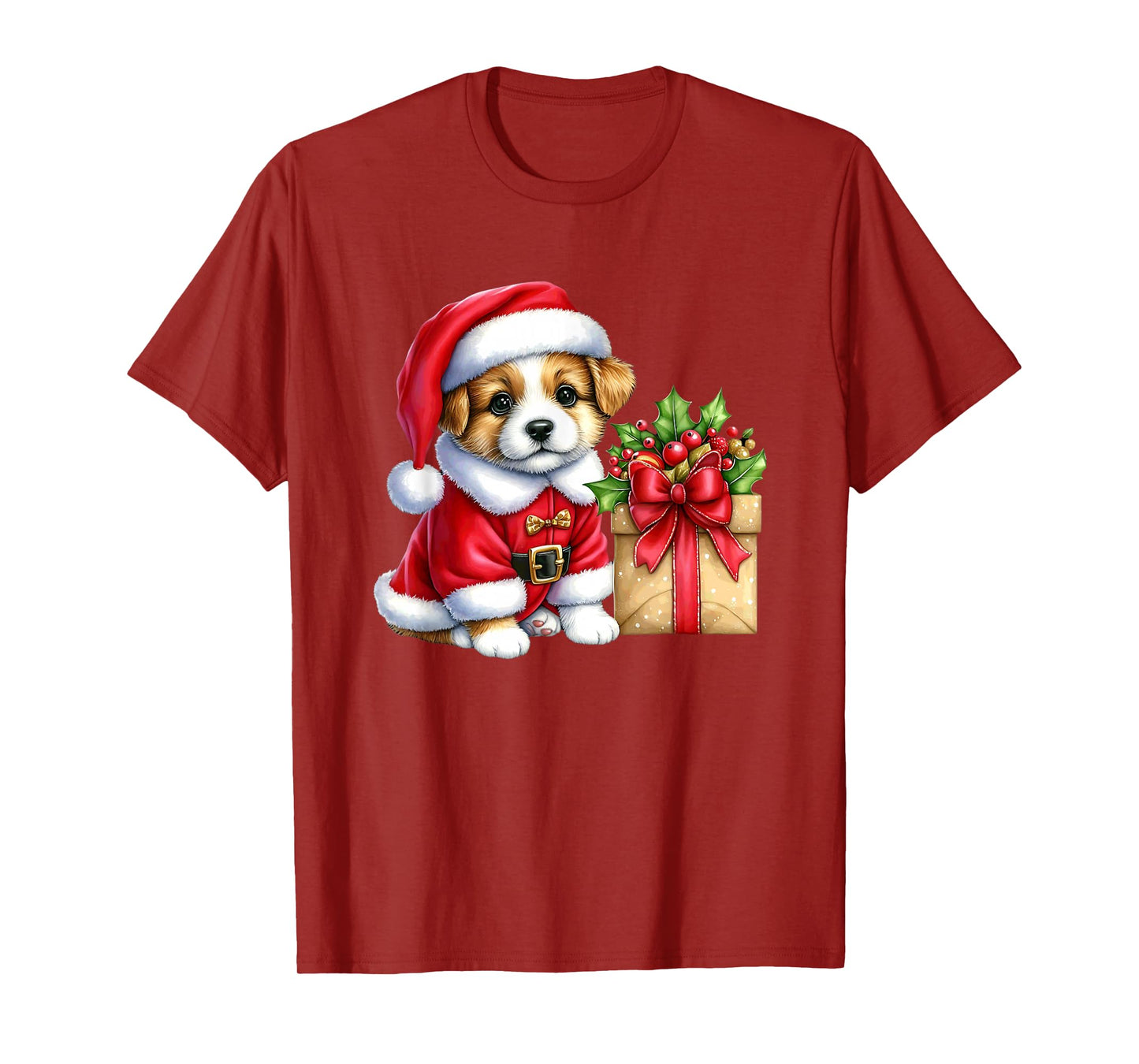 Santa Puppy with Present Box T-Shirt