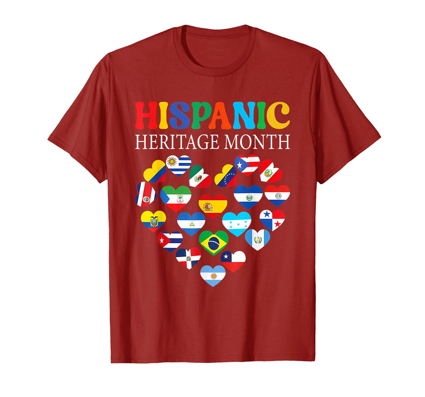 National Hispanic Heritage Month All Countries Flags Heart T-Shirt