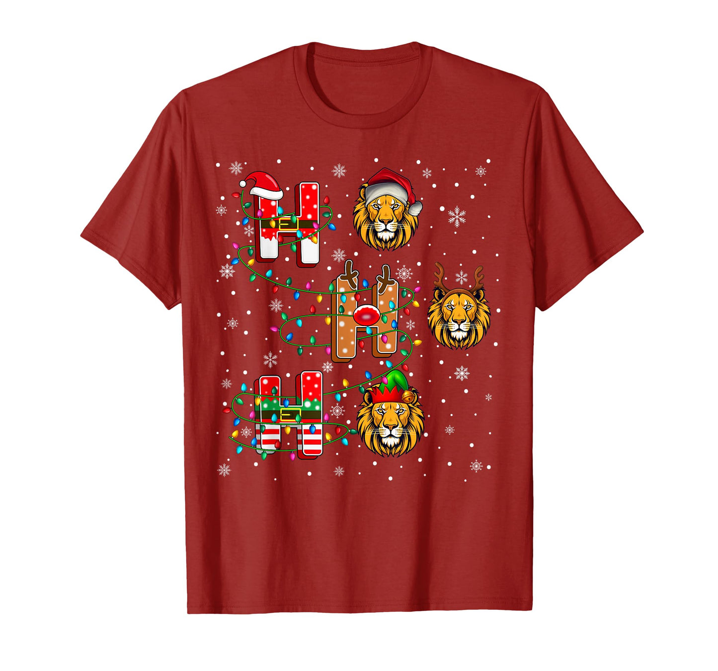 Ho Ho Ho Santa Reindeer Hat Elf Lion Animal Christmas T-Shirt
