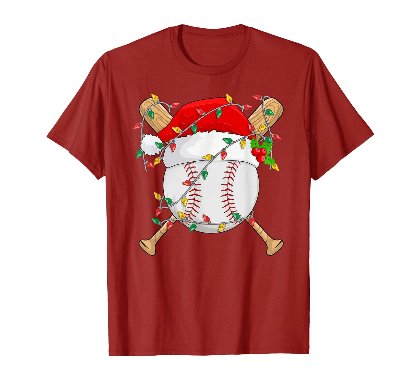 Baseball Christmas Lights Funny Baseball Player Santa Xmas T-Shirt