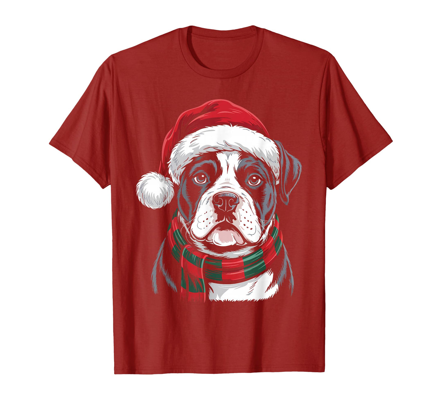 American Bulldog Xmas Santa Hat Scarf Christmas Costume T-Shirt
