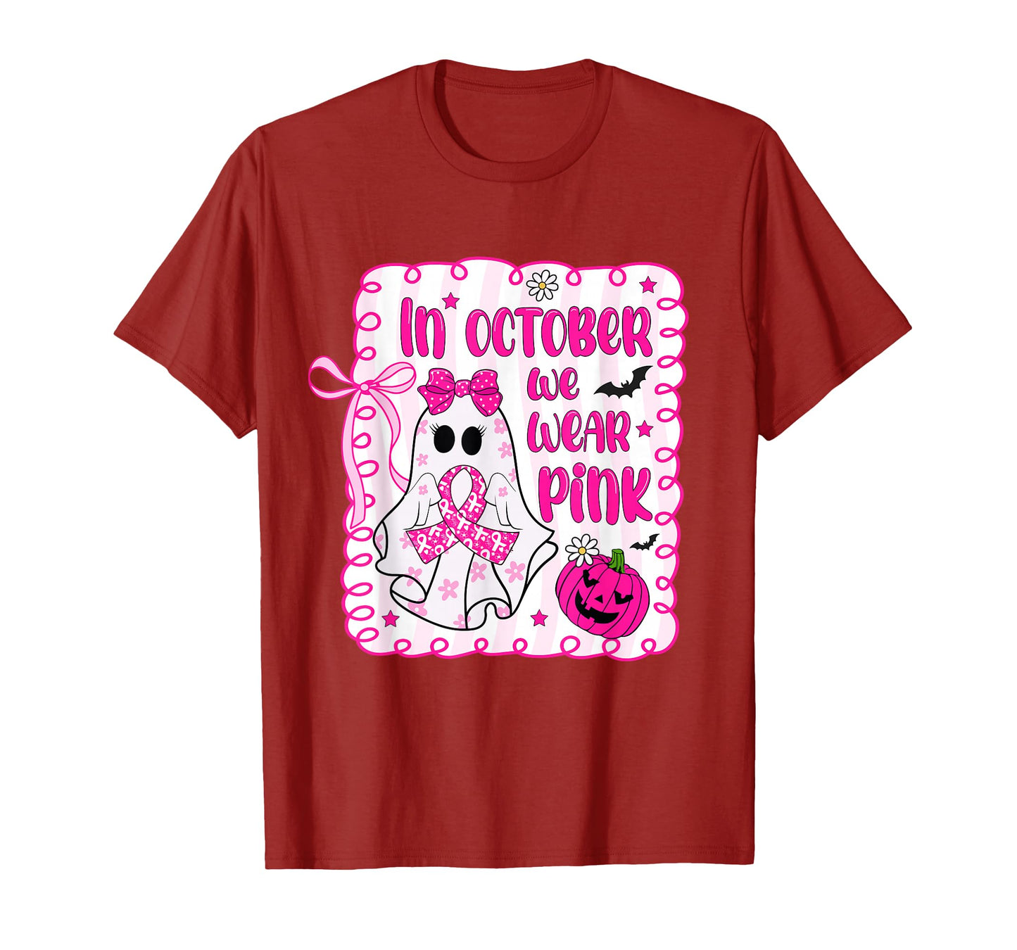 in October We Wear Pink Coquette Breast Cancer Halloween T-Shirt