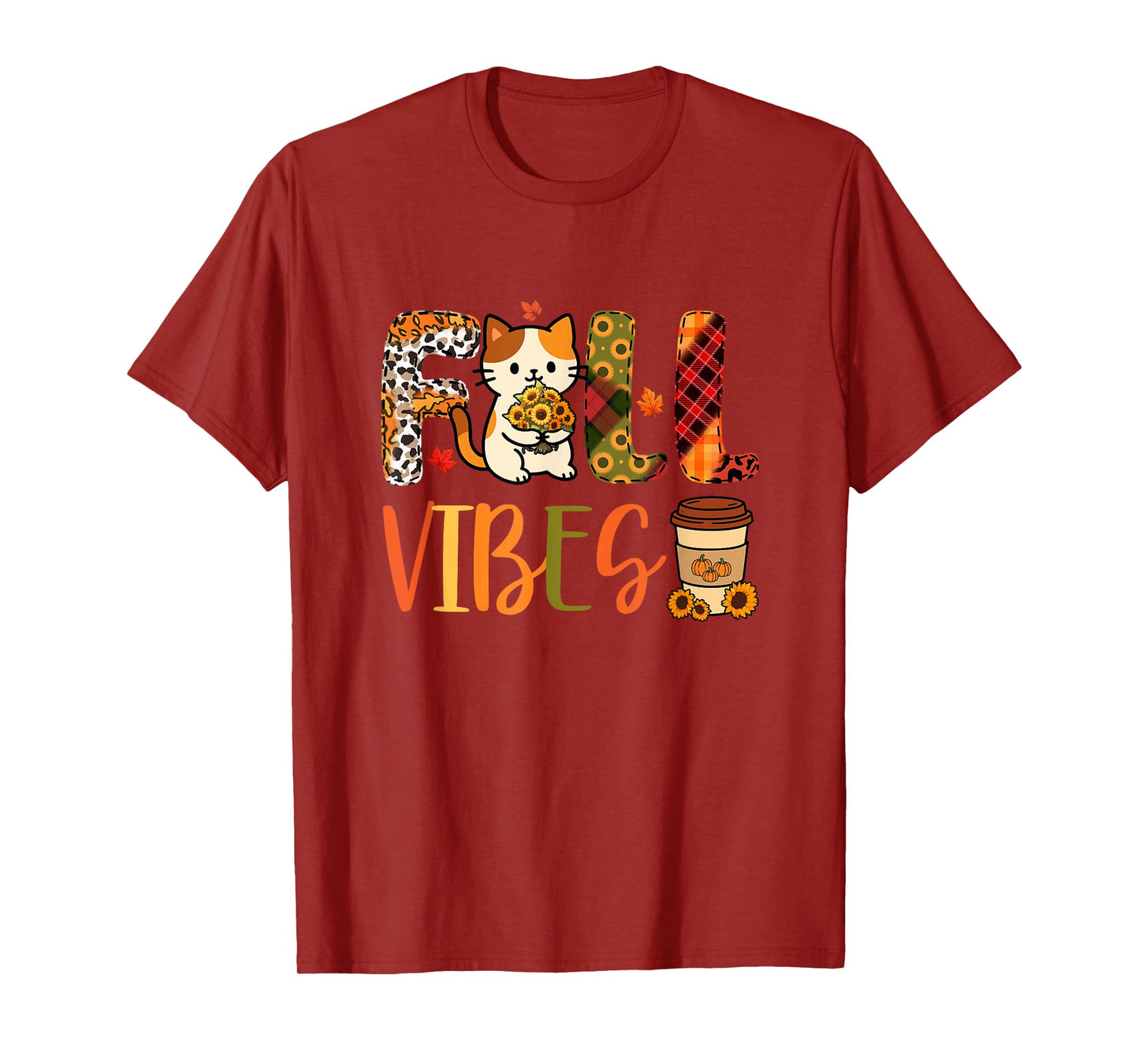 Fall Funny Vibes Thanksgiving Cat Flowers Leopard Owner T-Shirt