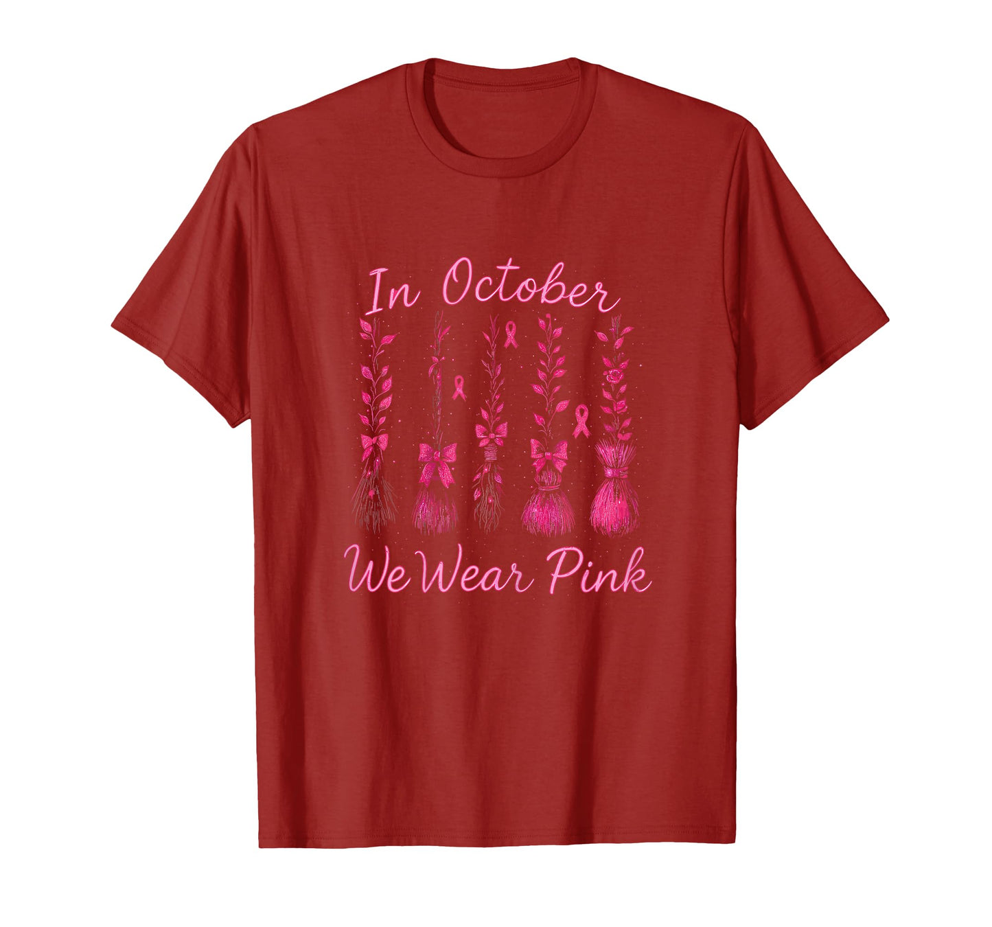 in October We Wear Pink Witch Shirt, Breast Cancer Awareness T-Shirt