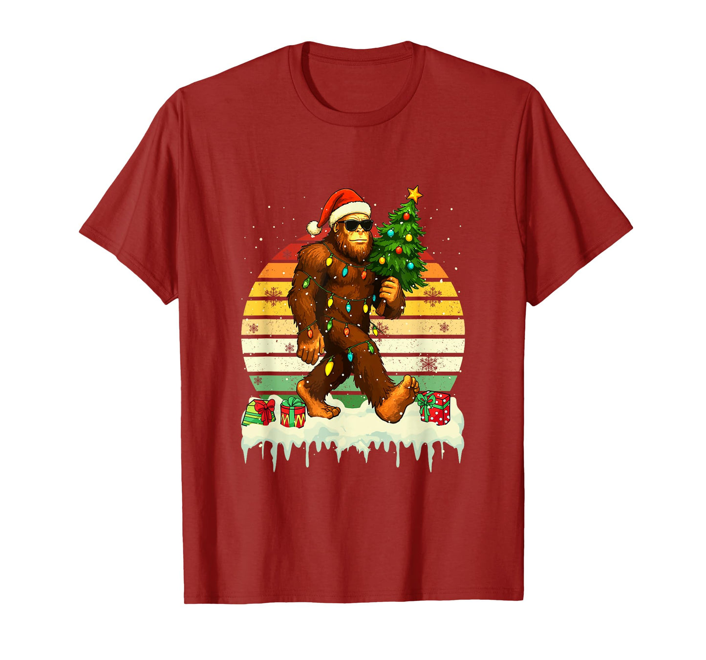 Vintage Retro Santa Bigfoot Sunglasses with Christmas Tree T-Shirt