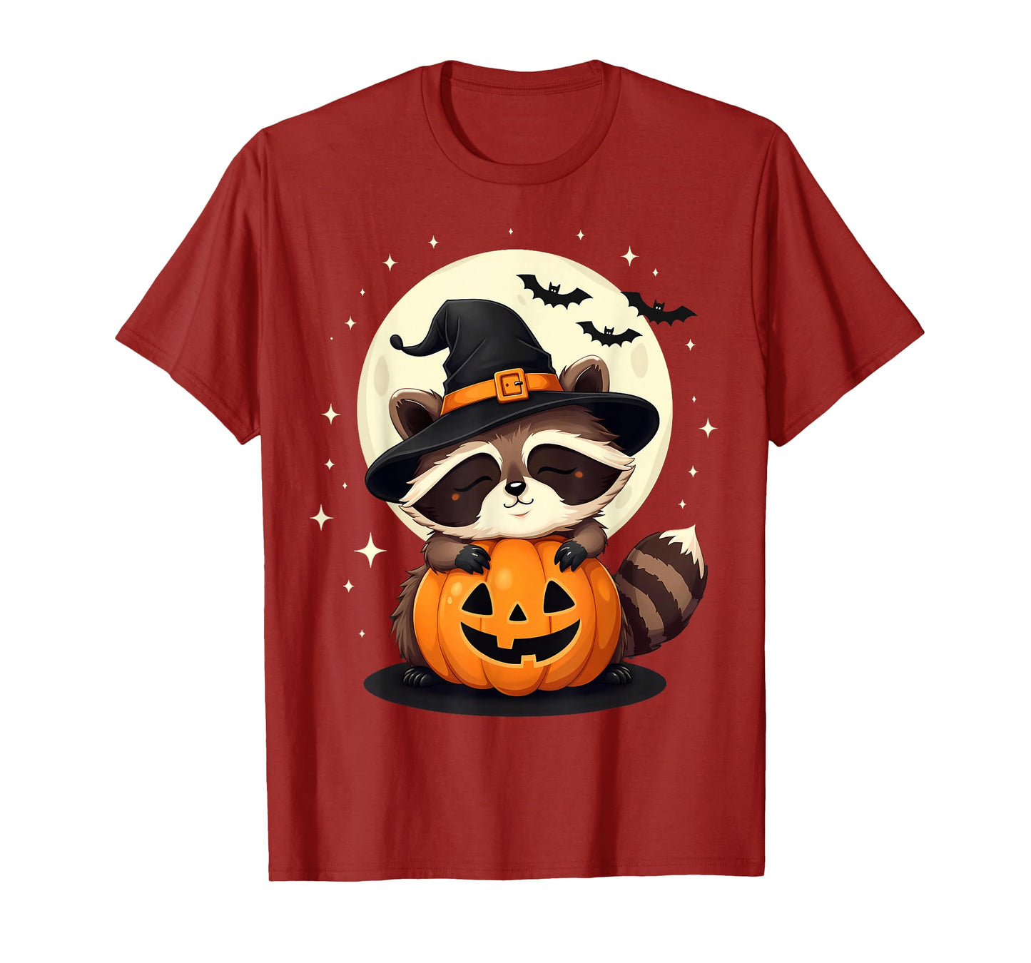 Halloween Raccoon Witch Hat Pumpkin Spooky T-Shirt