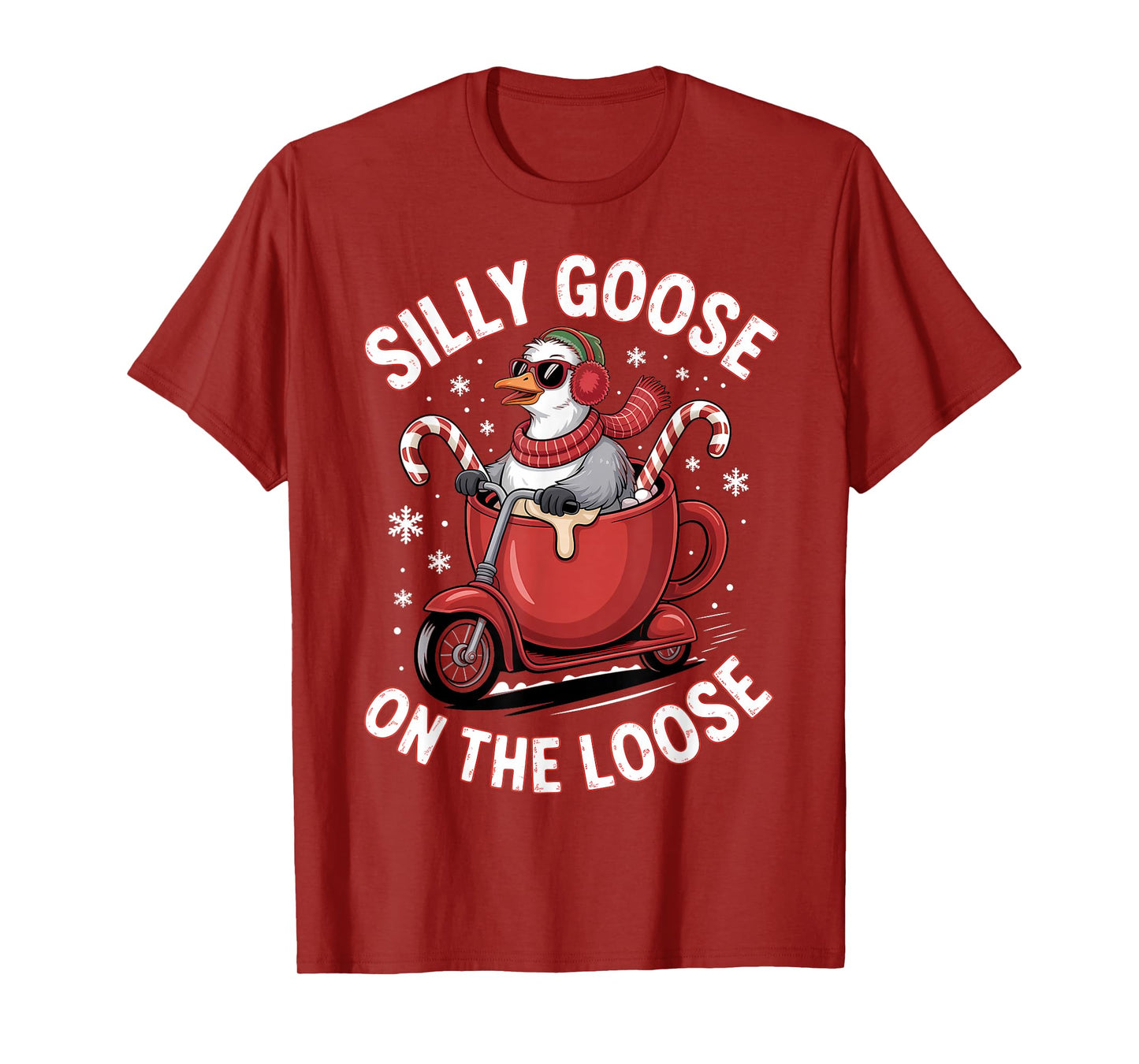 Goose Silly On The Loose Funny Hot Cocoa Scooter Christmas T-Shirt