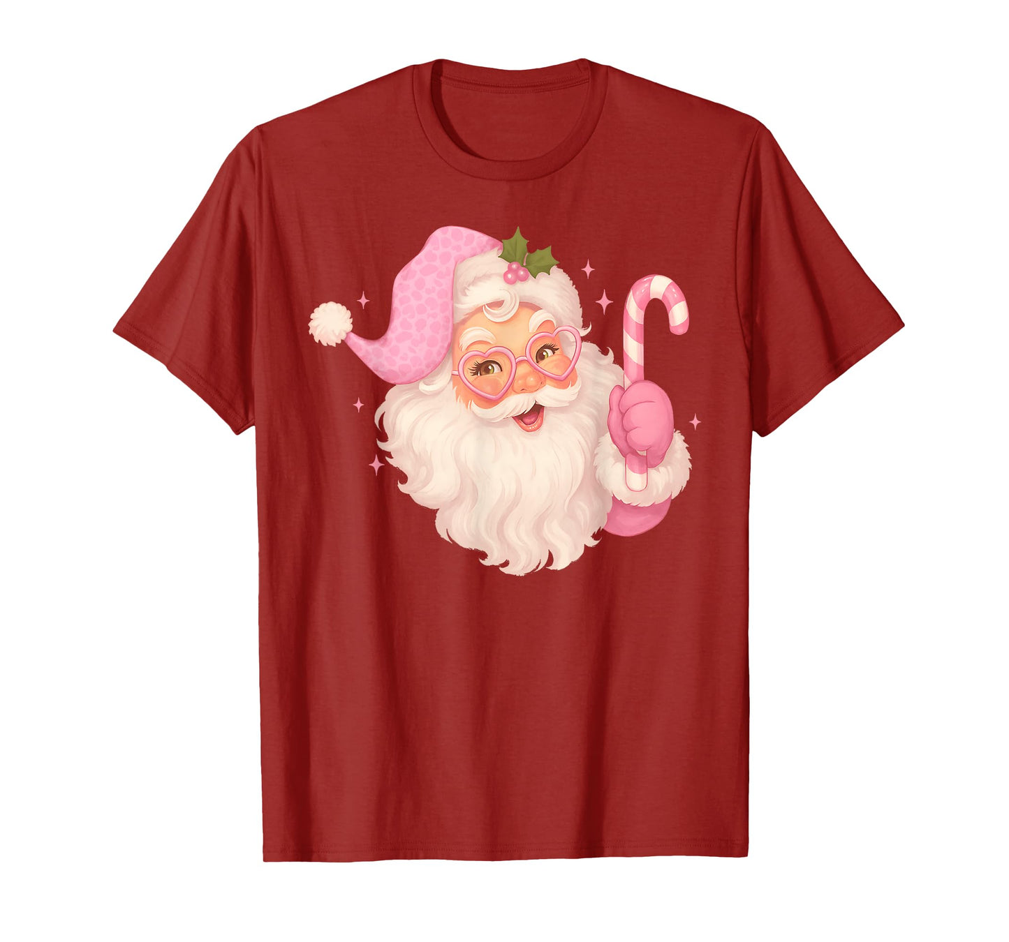 Vintage Pink Santa Claus Merry Christmas Men Women Boys Girl T-Shirt