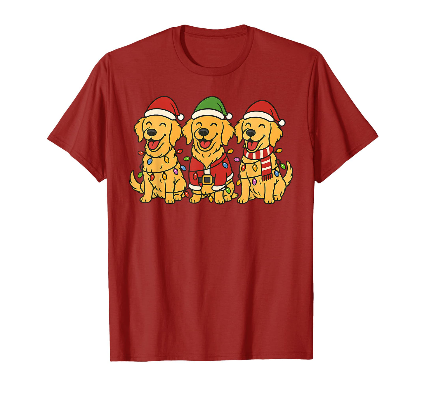Cute Golden Retriever Dog Christmas Lights Santa Holiday Fun T-Shirt