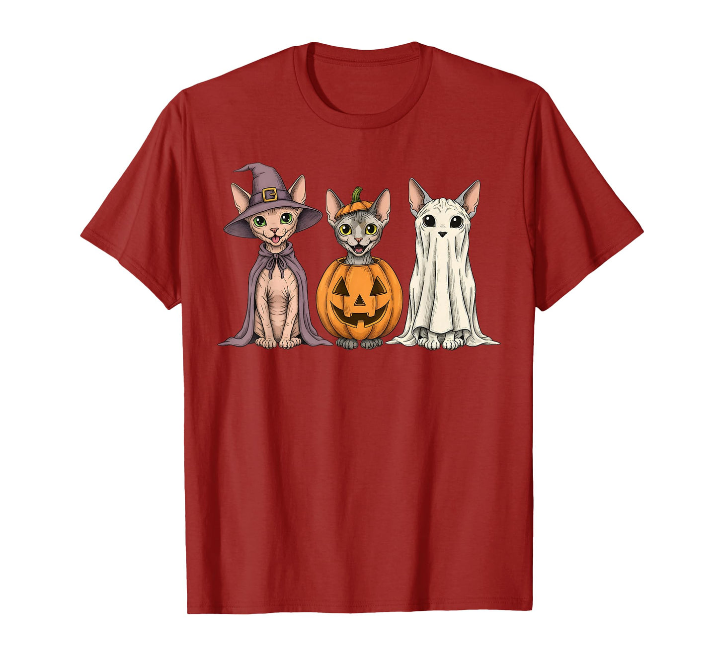 Spooky Ghost Sphynx Cat Lover Pumpkin Halloween T-Shirt