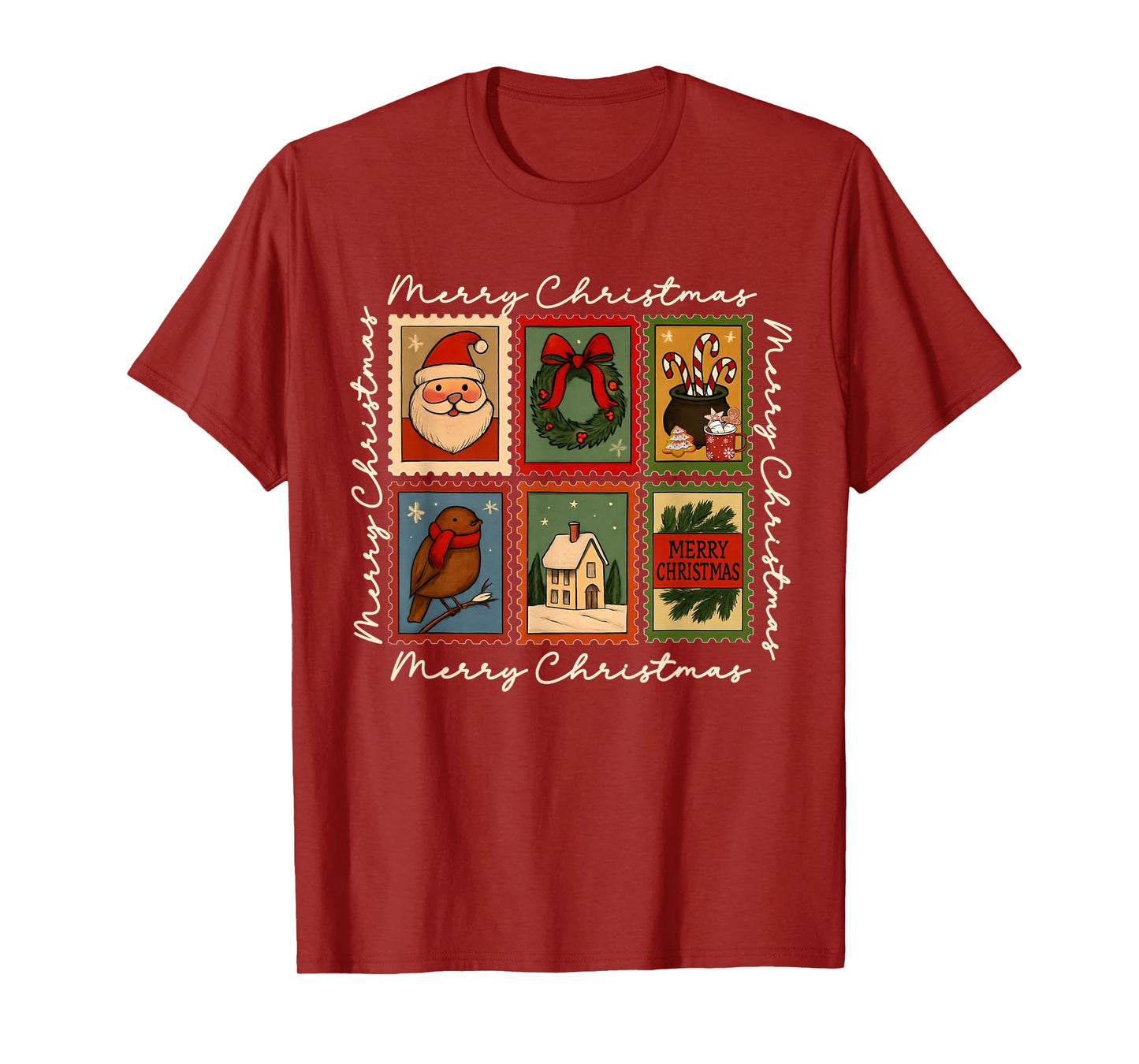 Vintage Christmas Postage Stamps Merry Christmas Santa T-Shirt