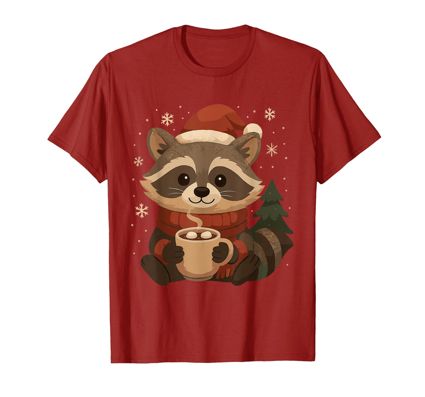 Cozy Raccoon with Hot Cocoa Christmas Design T-Shirt