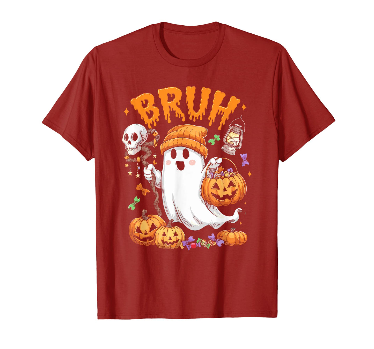 Bruh Ghost Halloween Cute Ghost Trick Or Treat Candy Kids T-Shirt