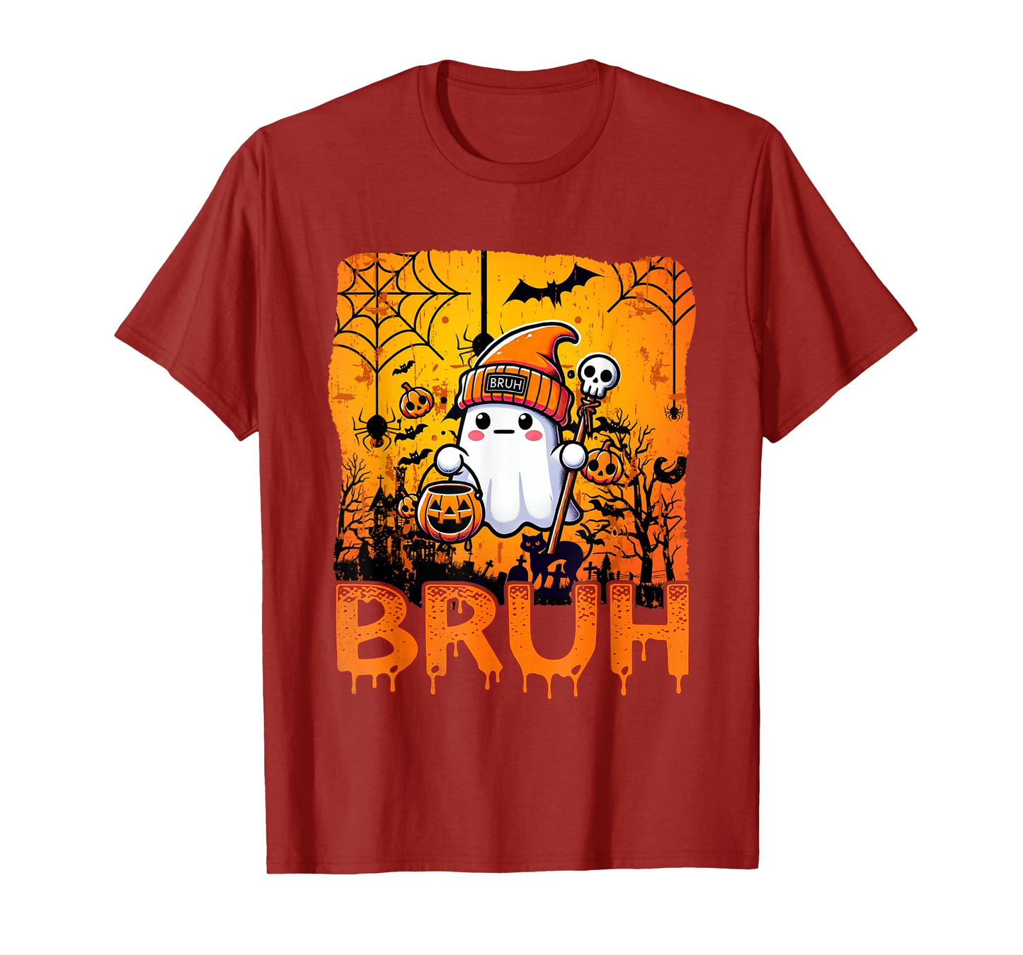 Halloween Bruh Ghost Boo Skull Pumpkin Boys Mens Women Girl T-Shirt