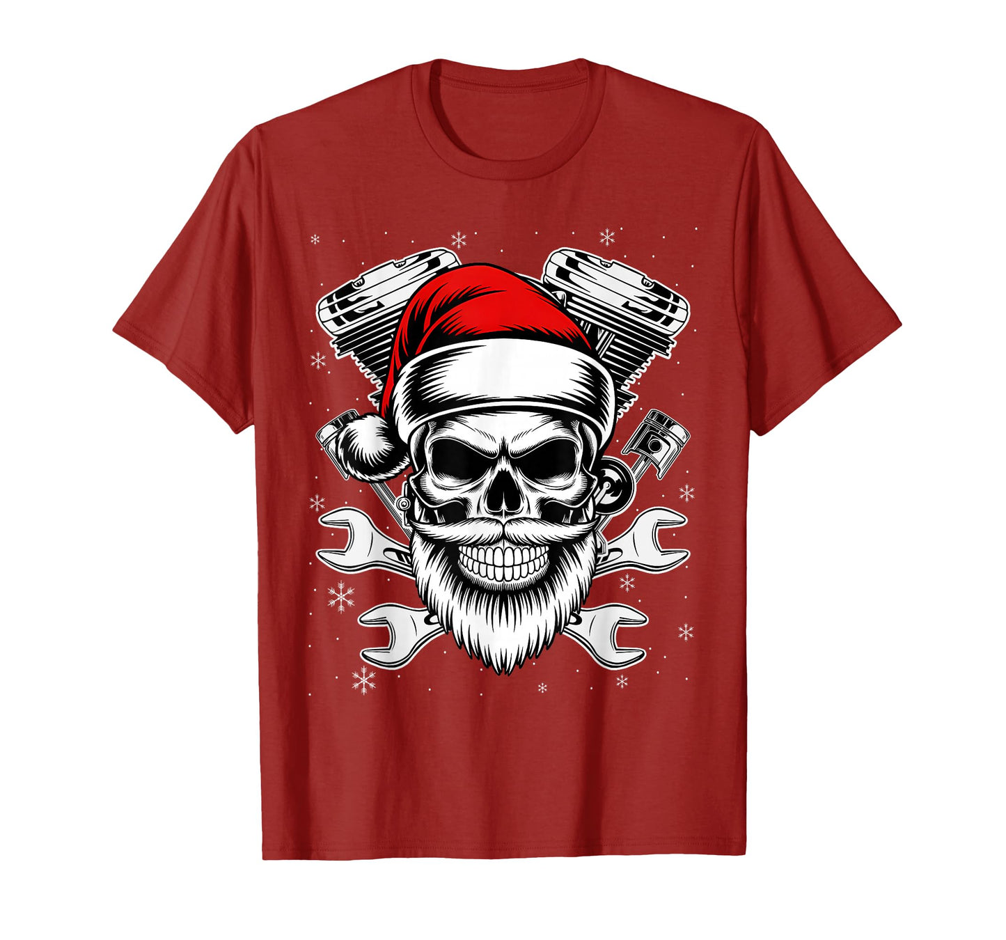Christmas Biker Motorcycle Holiday Santa Skull Distressed T-Shirt