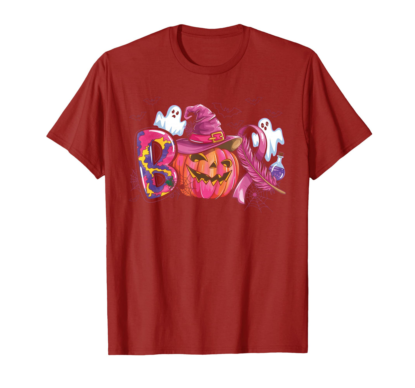 FUUNY Boo Halloween Pumpkin Pink Ribbon Witch Breast Cancer T-Shirt