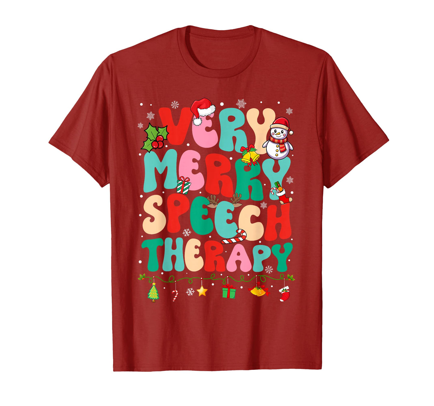 Christmas Very Merry Speech Therapy Speech Therapist SLP T-Shirt