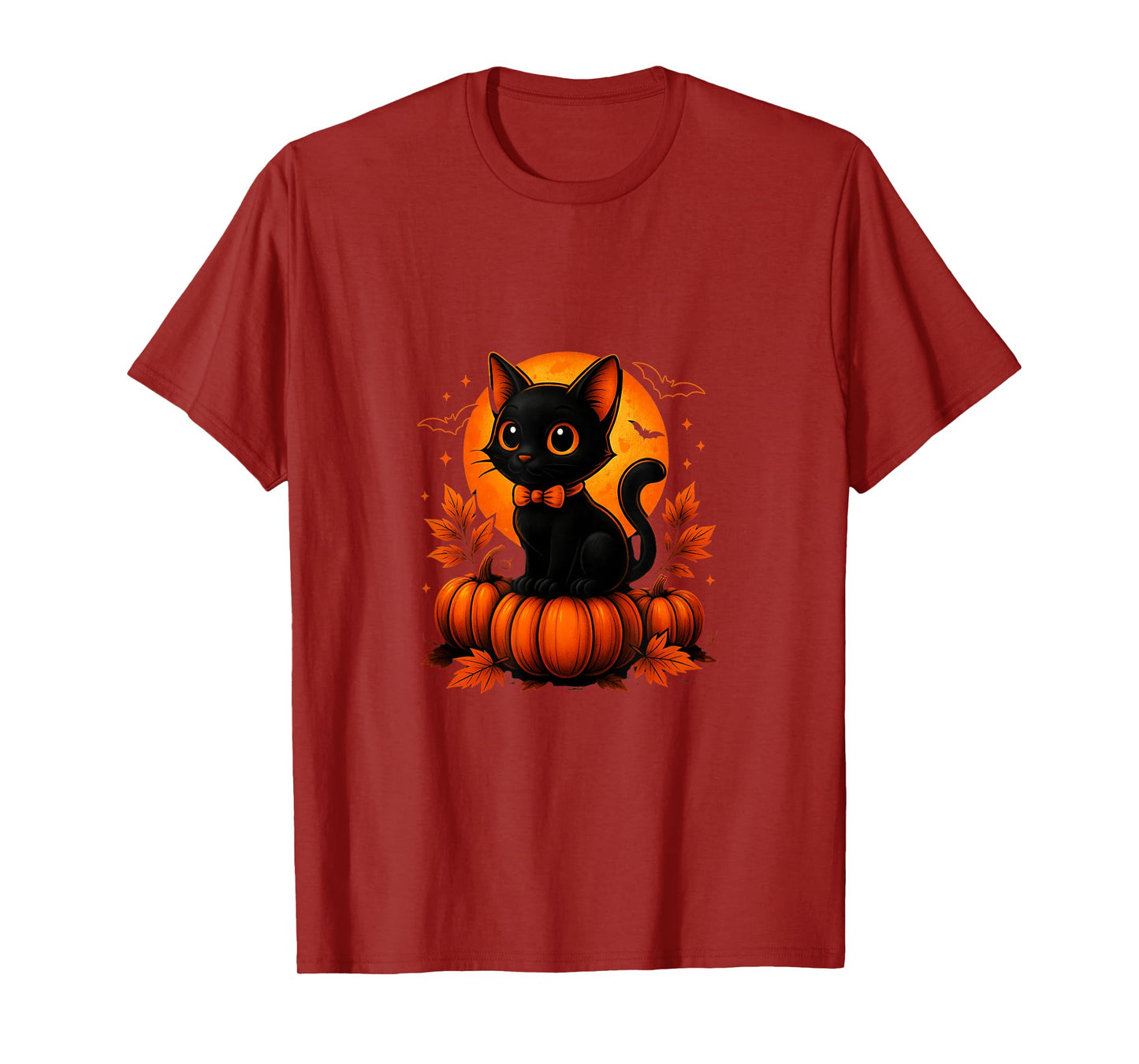Retro Black Cat Halloween Pumpkin Costume for Women Men Kids T-Shirt