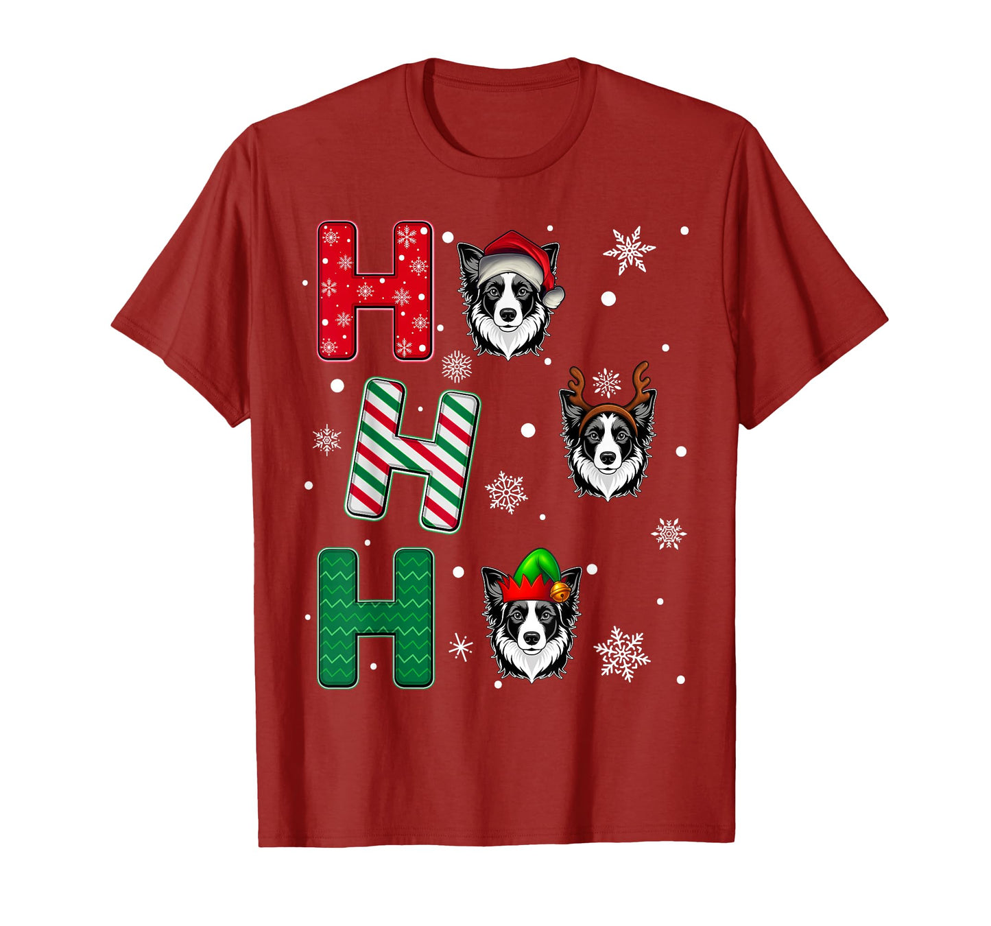 Ho Ho Ho Border Collie Dog Lover Christmas Santa Elf Xmas T-Shirt