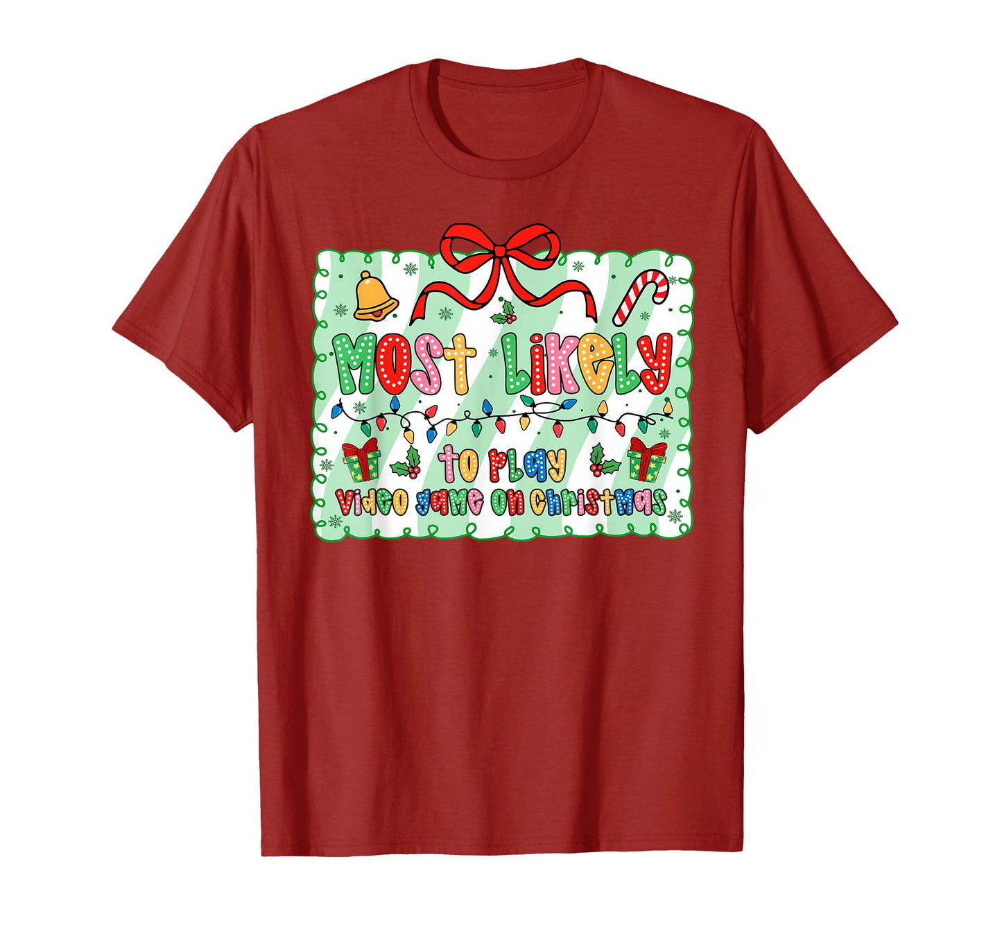 Most Likely to Play Video Games On Christmas Coquette Bow T-Shirt