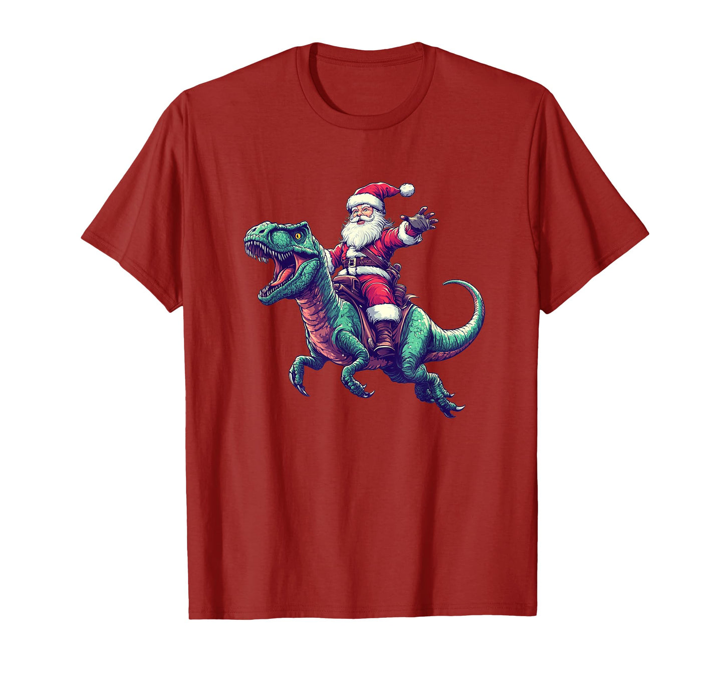 Santa Rides a Dinosaur Costume for Funny Festive Days T-Shirt