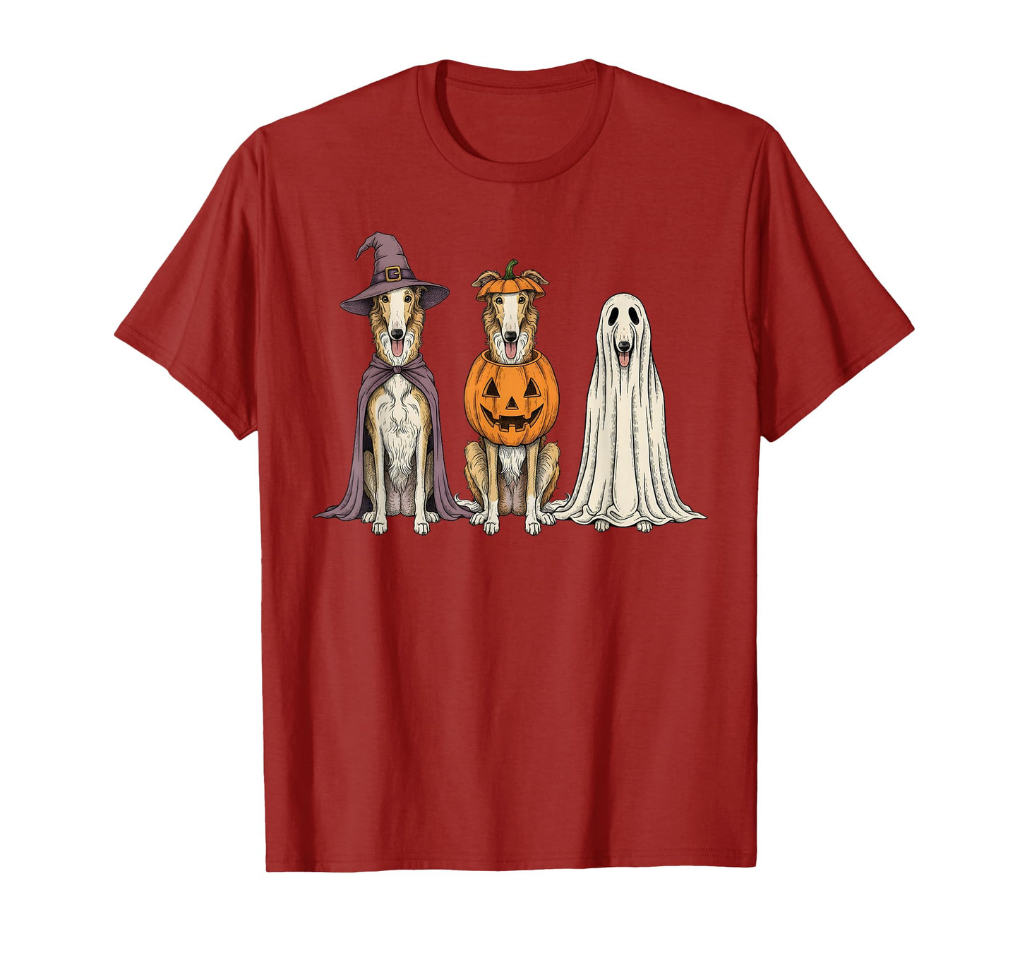 Spooky Ghost Borzoi Pumpkin Halloween Dog Lover T-Shirt