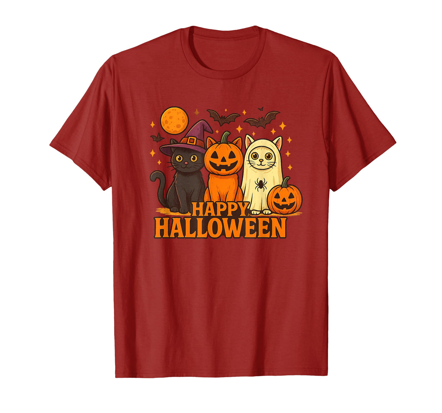 Cute Ghost Halloween Black Cat Witch Hat Pumpkin Women Girls T-Shirt