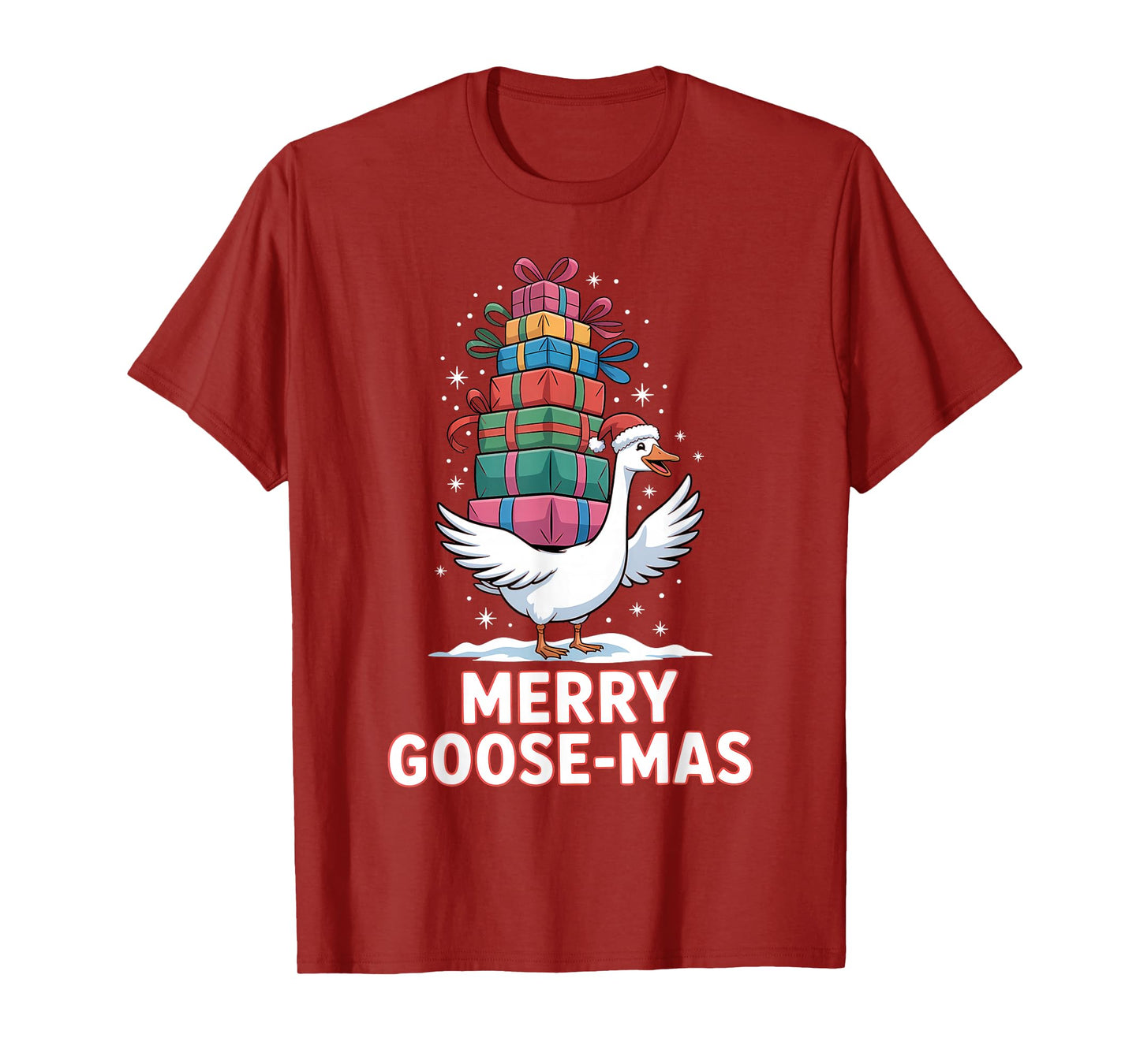 Merry Goose-mas with Xmas Presents Funny Christmas Goose T-Shirt