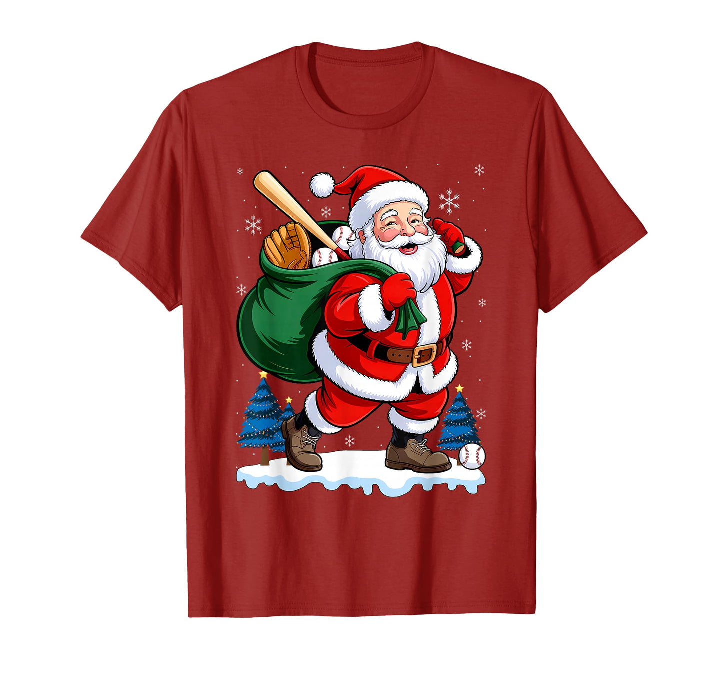 Baseball Sport Fan Santa Claus Funny Christmas Holiday T-Shirt