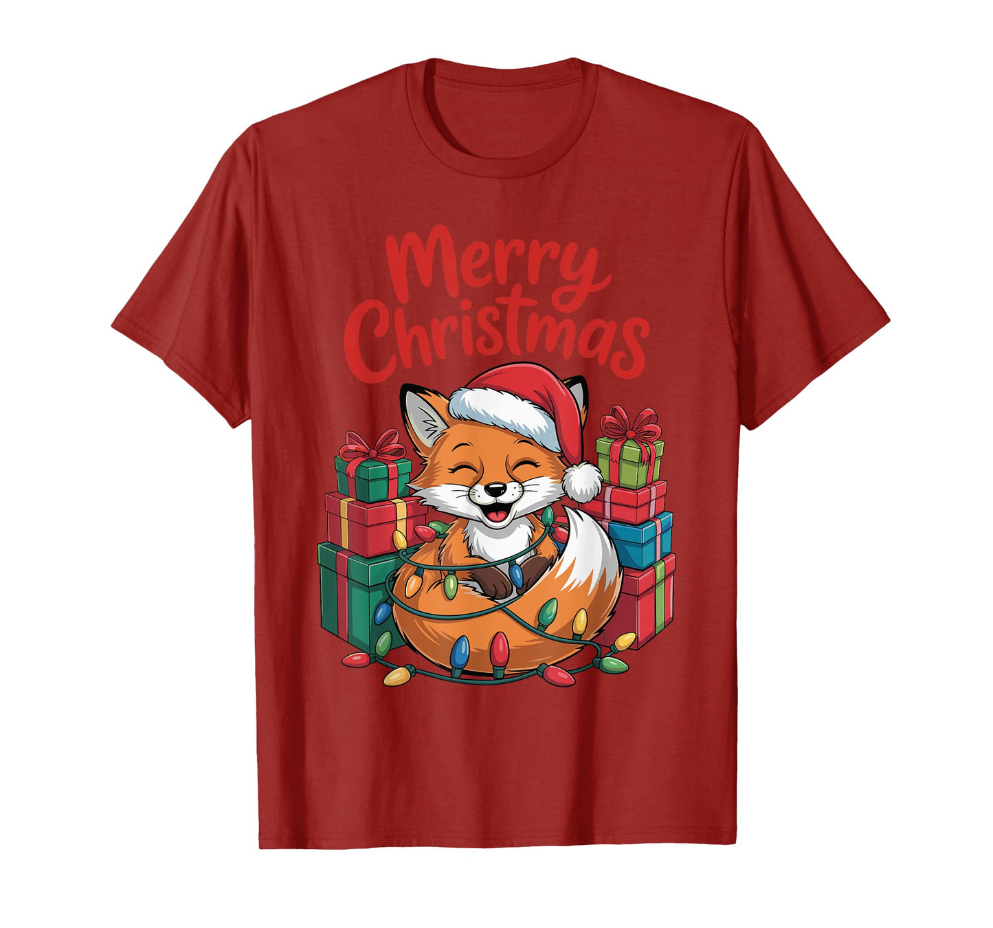 Funny Fox Santa Hat Animals Lovers Ugly Christmas Pajamas T-Shirt