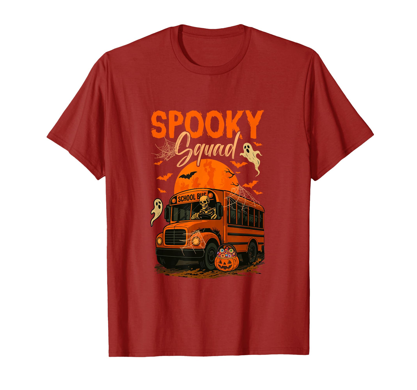 Spooky Halloween Squad Skeleton Driving School Bus Driver T-Shirt