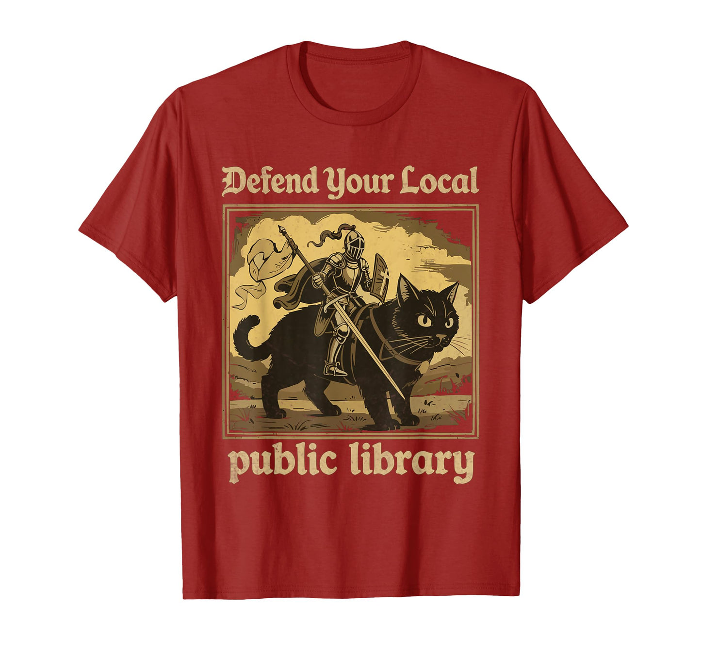 Defend Your Local Public Library Funny Knight Cat T-Shirt