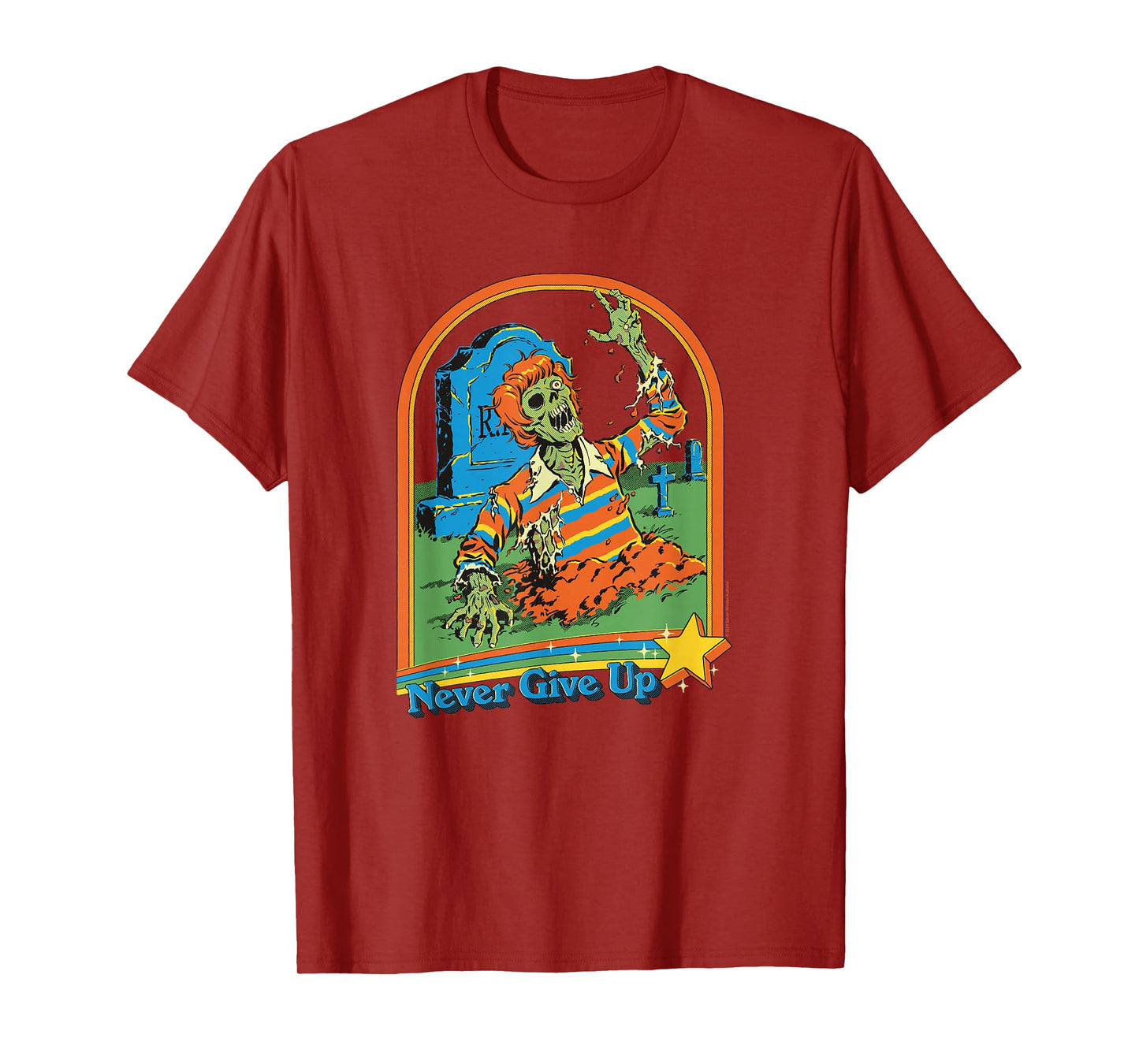 Steven Rhodes Never Give Up Zombie Rising Retro Dark Humor T-Shirt