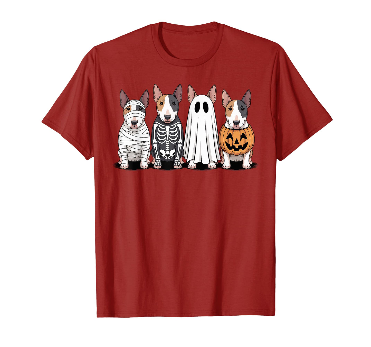 Spooky Ghost Pumpkin Bull Terrier Halloween Dog Skeleton T-Shirt