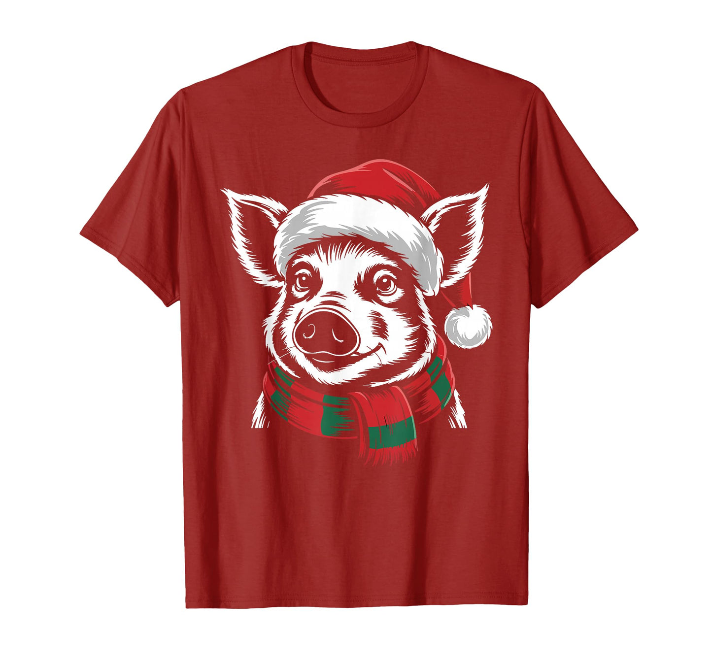 Pig Xmas Santa Hat Scarf Christmas Costume T-Shirt
