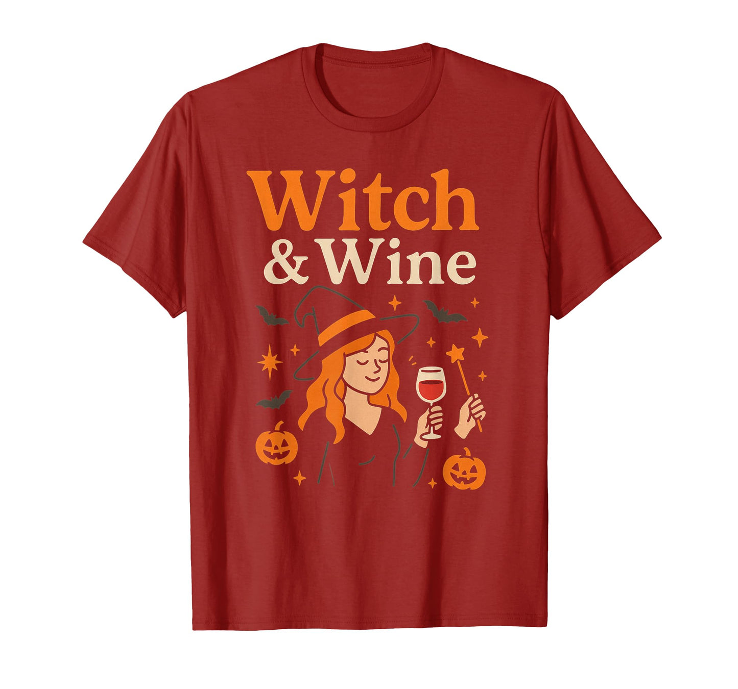 Witch & Wine – Funny Halloween Witch Drinking Wine Design T-Shirt