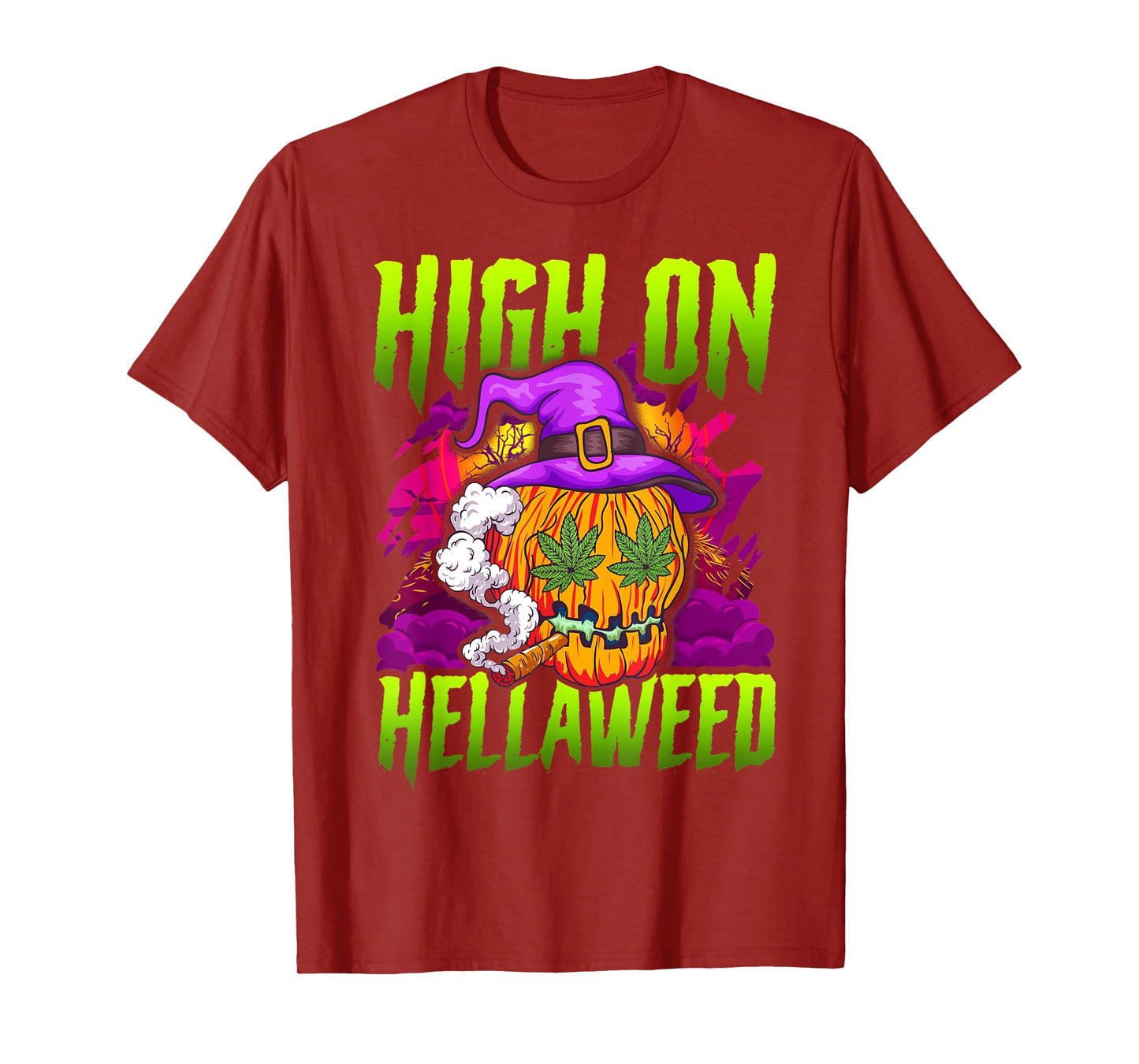 Halloween Pumpkin Stoner T-Shirt Weed Joint Smoking T-Shirt