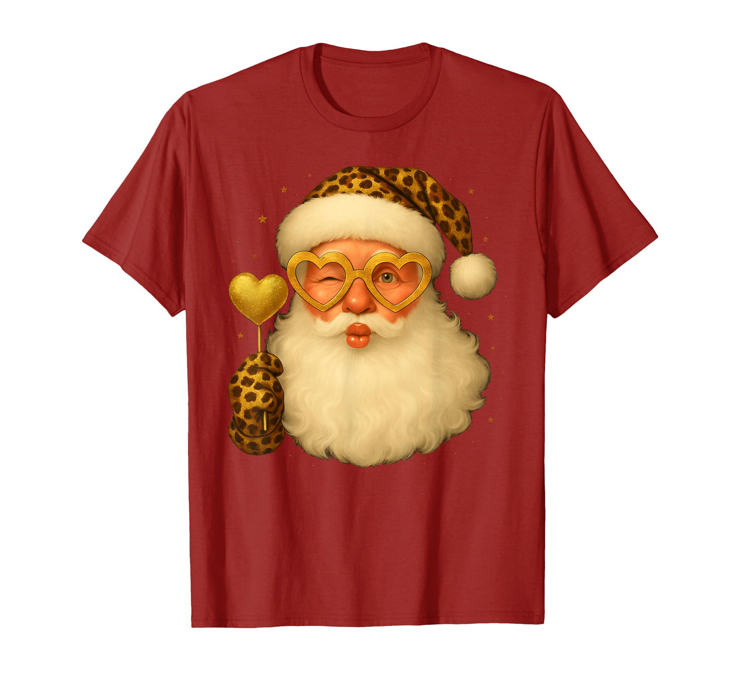 Santa Leopard Heart Glasses Merry Christmas Girl Women Kid T-Shirt