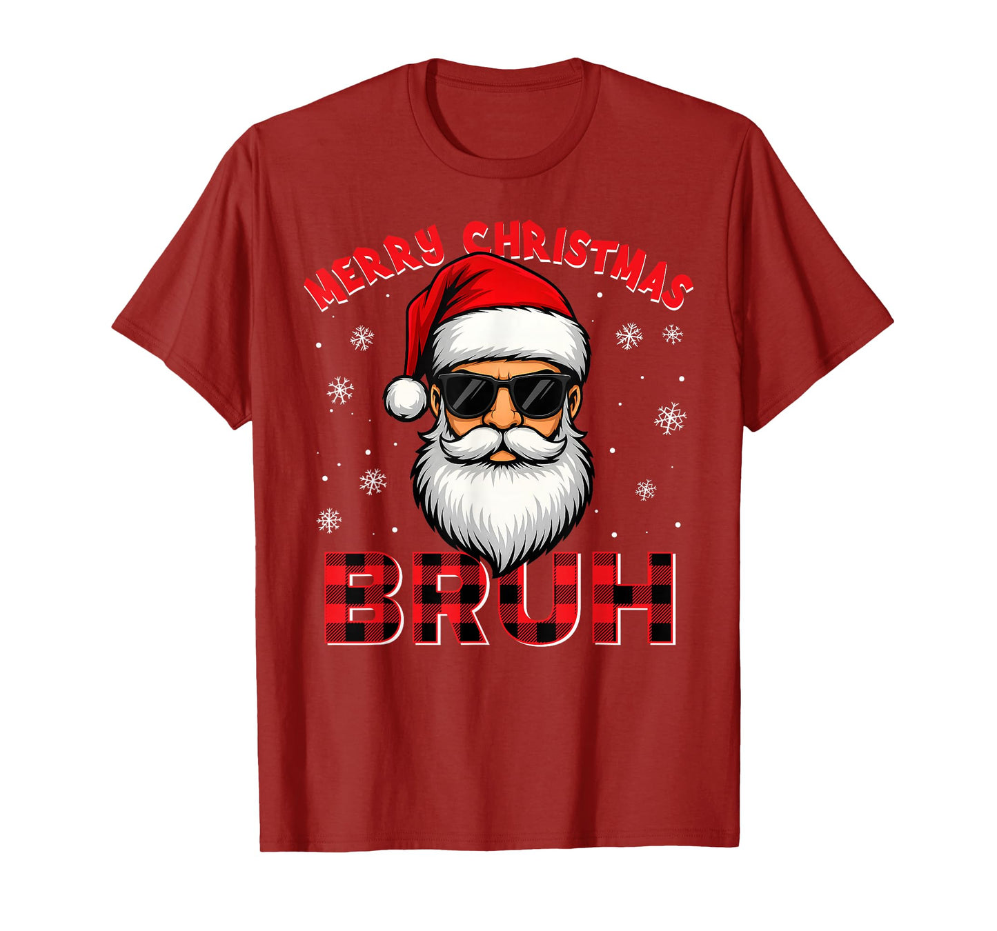 Merry Christmas Bruh Red Plaid Funny Santa Claus Men Women T-Shirt