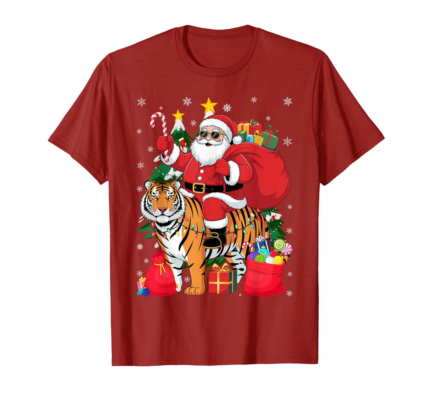 Lover Xmas Lighting Santa Riding Tiger Christmas T-Shirt
