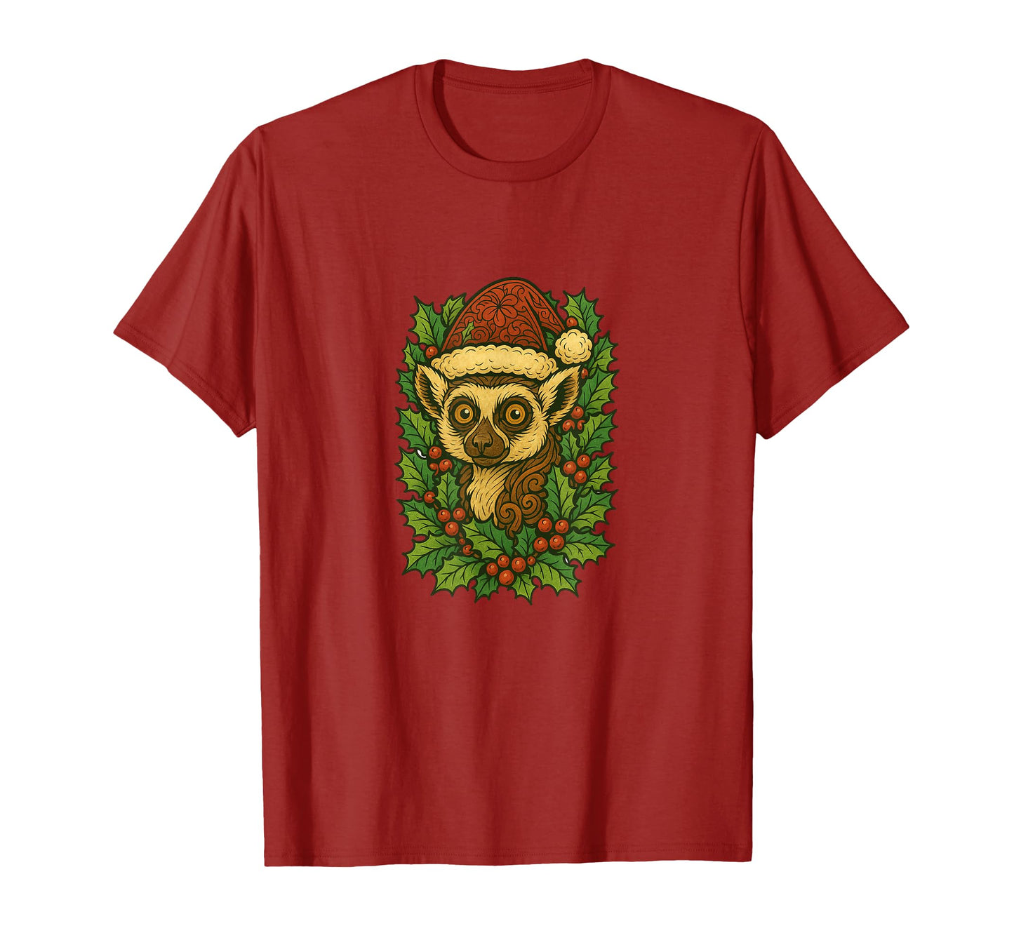 Christmas Lemur Wearing a Santa Hat Holiday Zoo Animal T-Shirt