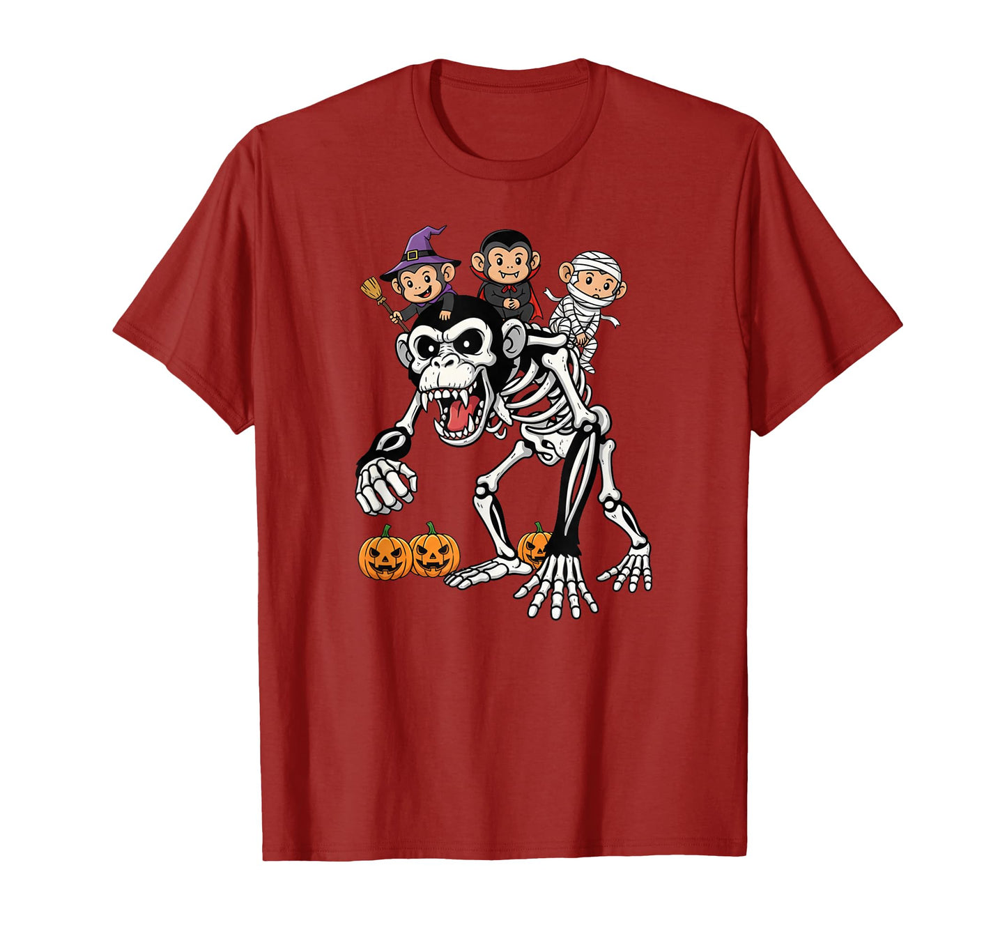 Funny Monkey Skeleton Mummy Witch Halloween Kids Mens Womens T-Shirt