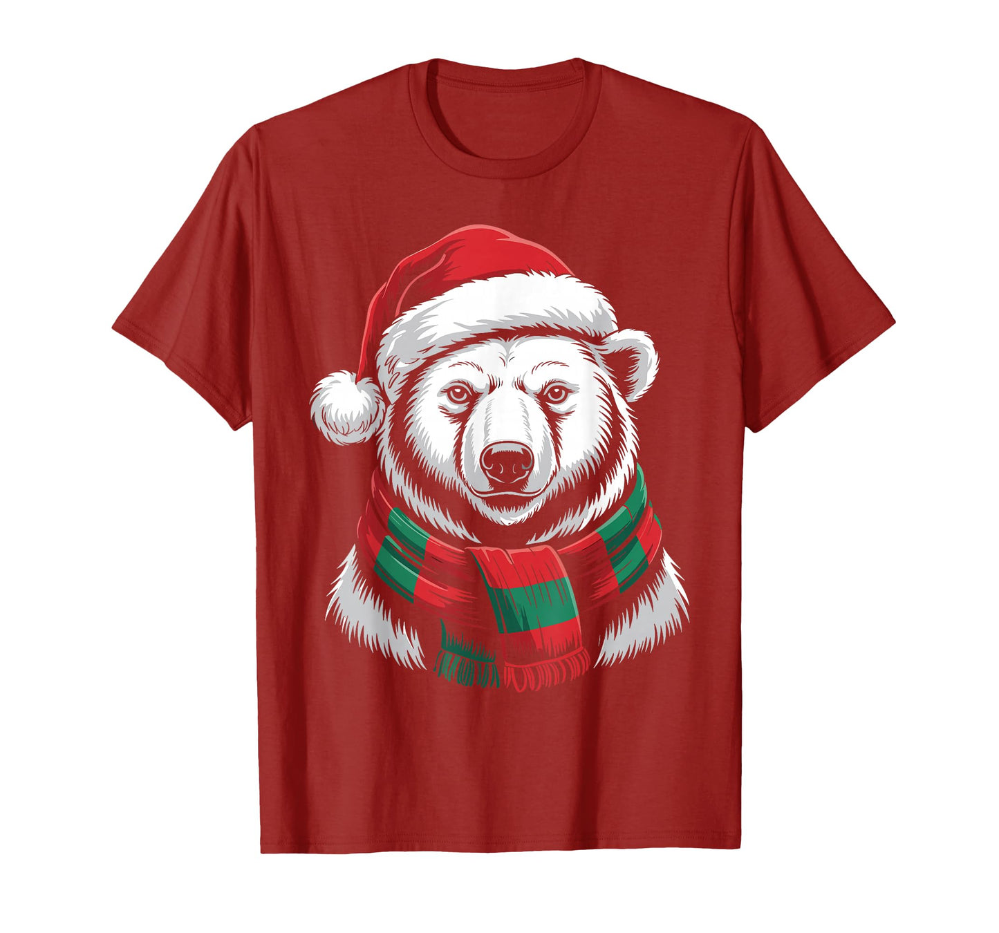 Polar Bear Xmas Santa Hat Scarf Christmas Costume T-Shirt