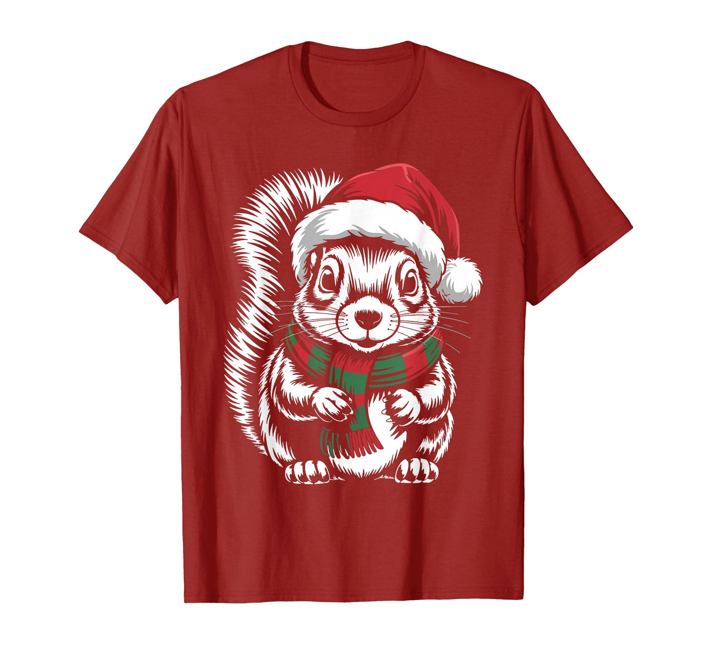 Squirrel Xmas Santa Hat Scarf Christmas Costume T-Shirt