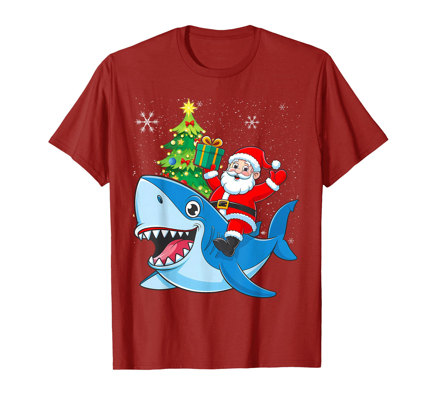 Santa Claus Riding Shark Christmas Boys Merry Sharkmas Xmas T-Shirt