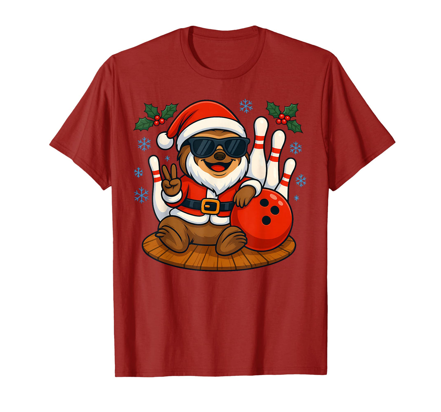 Santa Sloth Bowling Christmas Funny Holiday Vibes Men Women T-Shirt