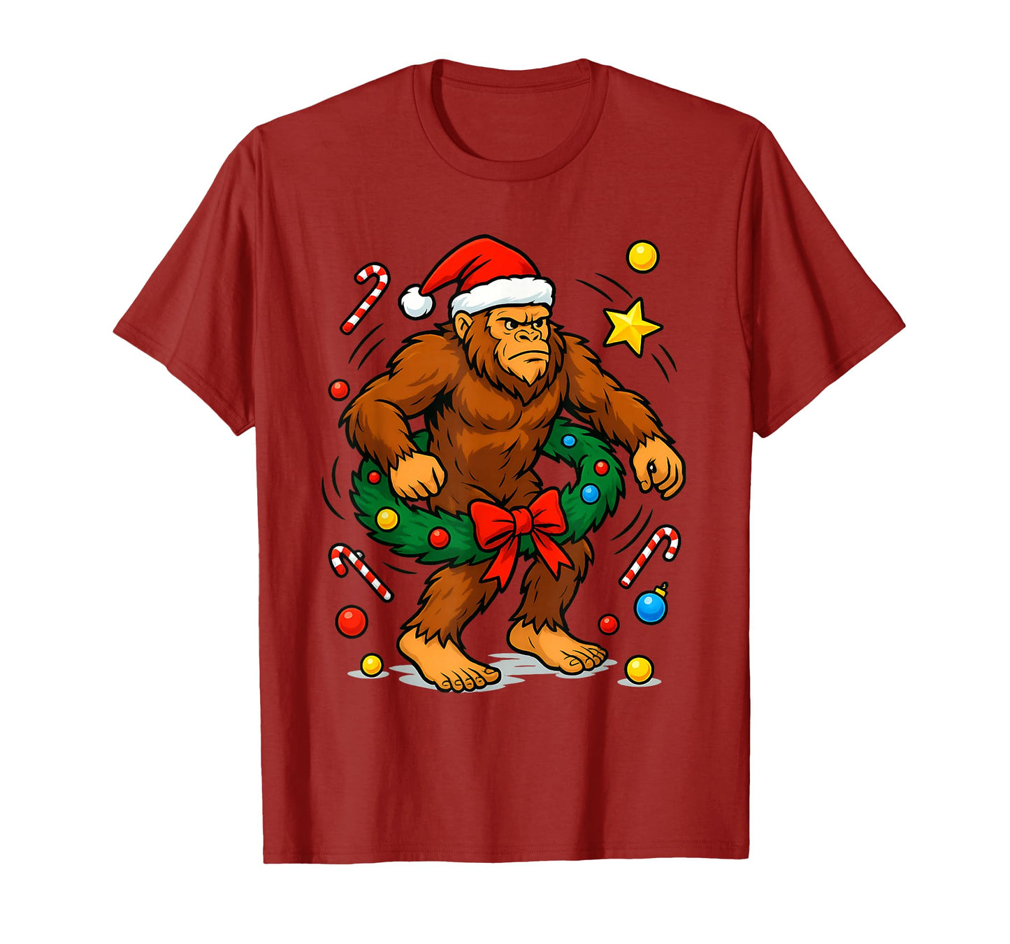 Bigfoot Tree Christmas Lights Snowflake Holiday Candy Xmas T-Shirt