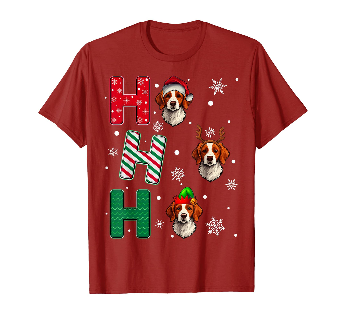 Ho Ho Ho Brittany Spaniel Dog Lover Christmas Santa Elf Xmas T-Shirt