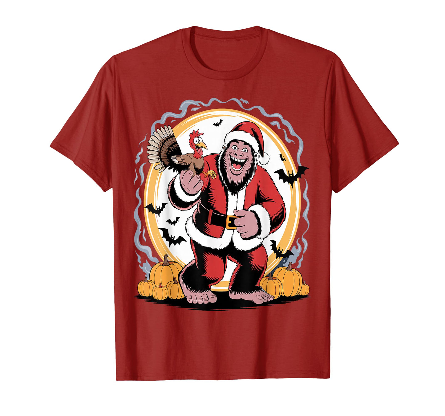 Funny Bigfoot Santa Turkey Halloween Christmas T-Shirt